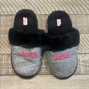 Justice Kids Slippers in Black and Silver